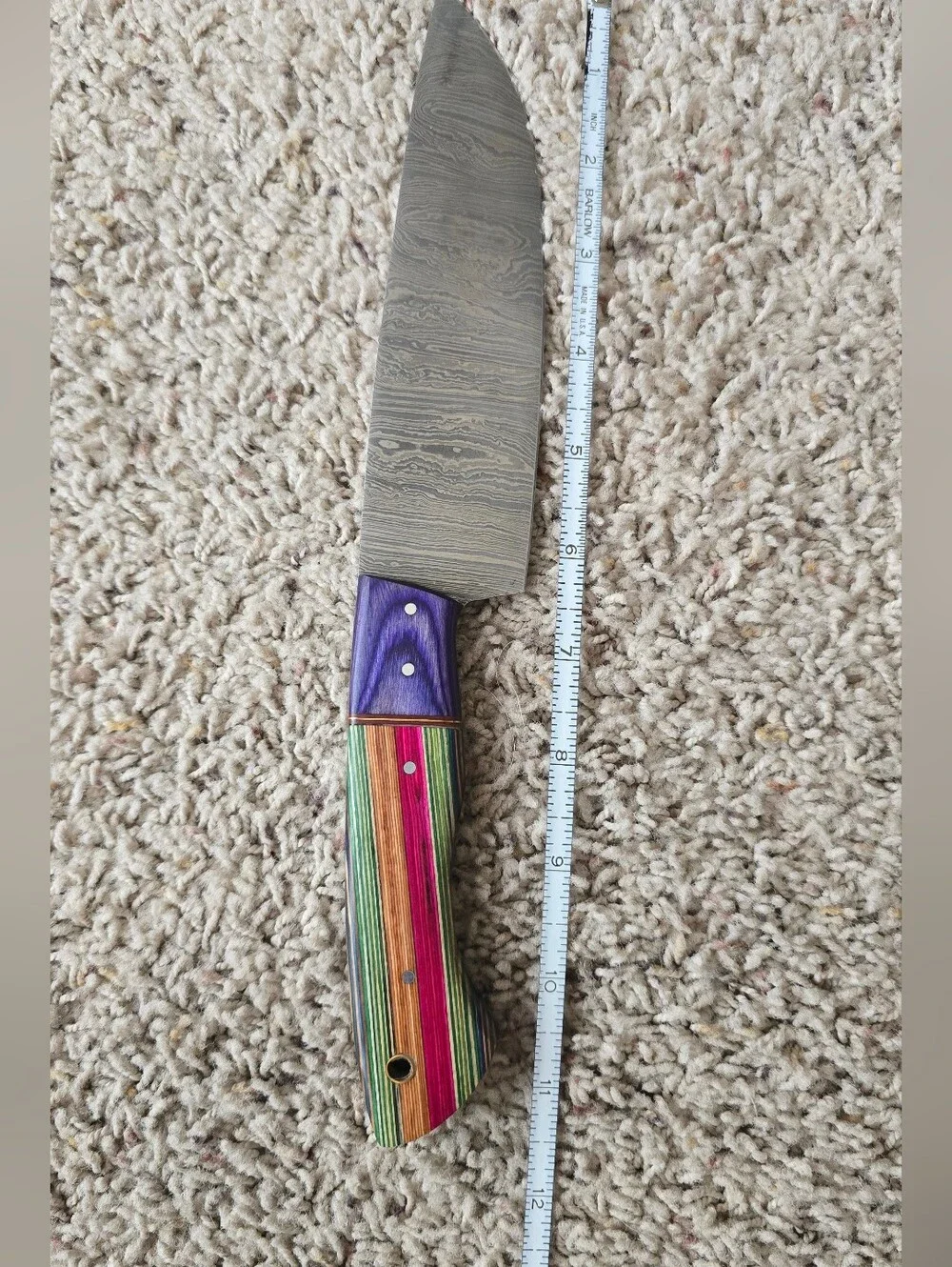 Damascus Chef Knife with Multicolor Wood Handle